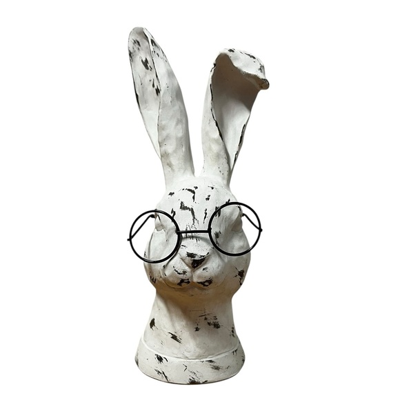 Vintage Other - Vintage Distressed Rabbit Head Bust w/ Glasses White Resin Farmhouse Decor